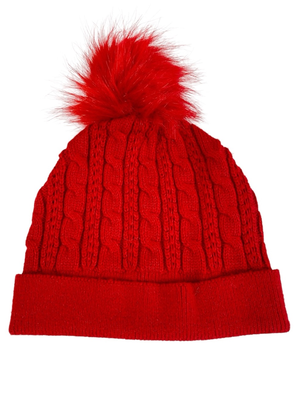 Talbots Red Cable Knit Beanie W/ Pom OS